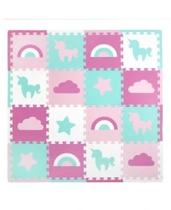 Tadpoles 16 Piece Foam Play Mat Set, Unicorn And Rainbows