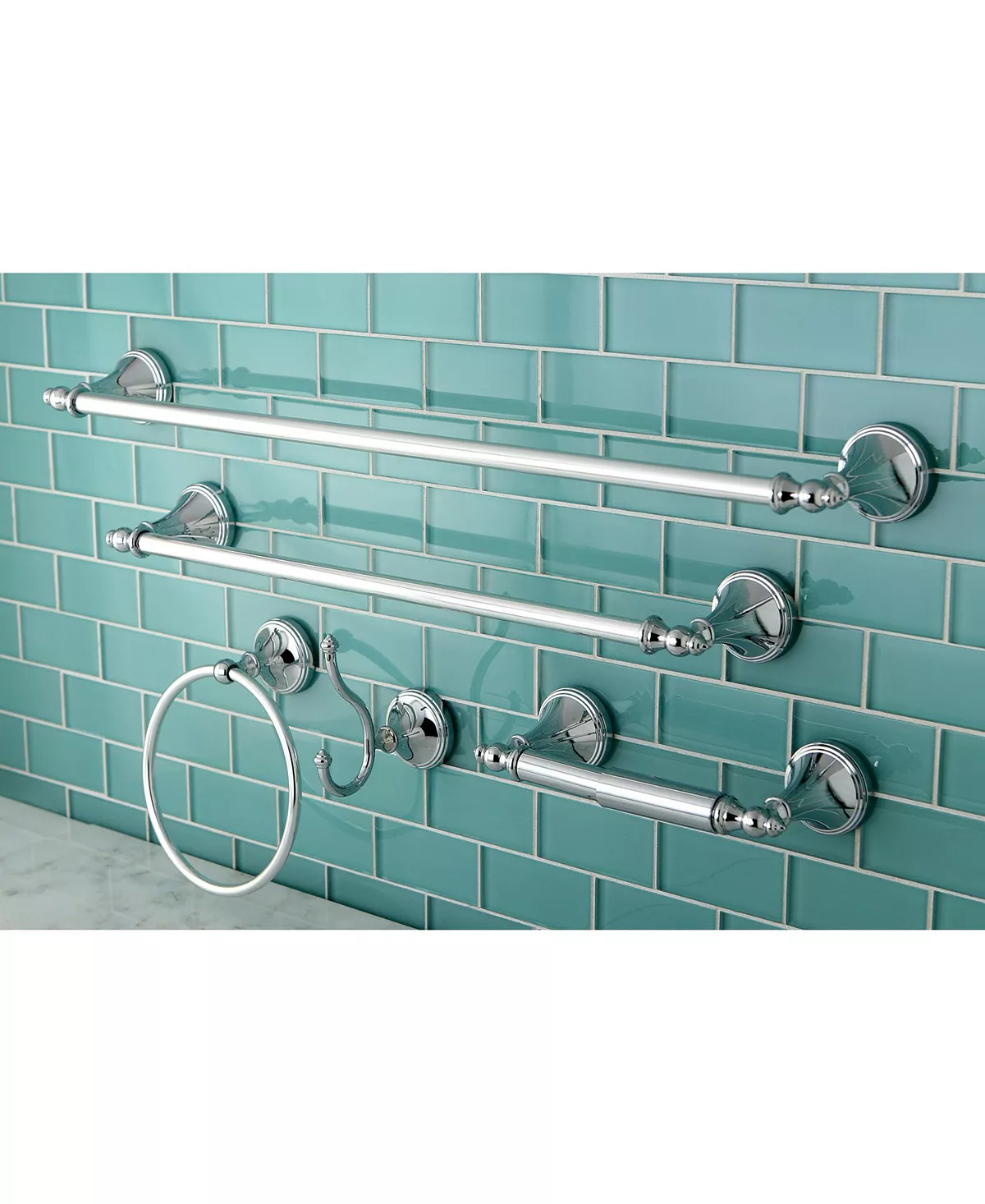 Kingston Brass Naples 18-Inch And 24-Inch Towel Bar Bathroom Accessory Set In Polished Chrome 5 Kingston Brass Naples 18-Inch And 24-Inch Towel Bar Bathroom Accessory Set In Polished Chrome - Image 5