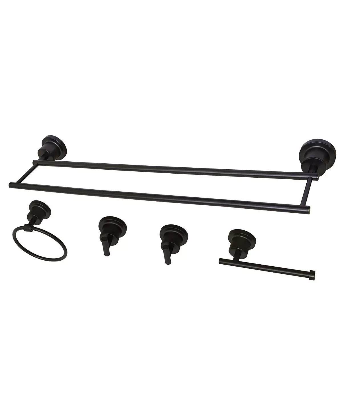 Kingston Brass Dual-Towel Bar 5-Pc. Bathroom Accessory Set In Oil Rubbed Bronze 1 Kingston Brass Dual-Towel Bar 5-Pc. Bathroom Accessory Set In Oil Rubbed Bronze