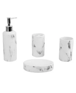 Home Basics Marble Bath Accessory 4 Piece Set