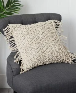 Nearly Natural Boho Fringed Woven Macrame Decorative Pillow Cover, 18 -Hotel Collection Shop 21830531 fpx