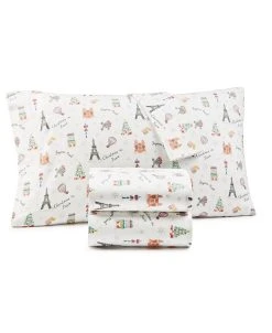 Whim By Martha Stewart CLOSEOUT! Christmas In Paris Cotton Flannel 3-Pc. Sheet Set, Twin, Created For Macy's